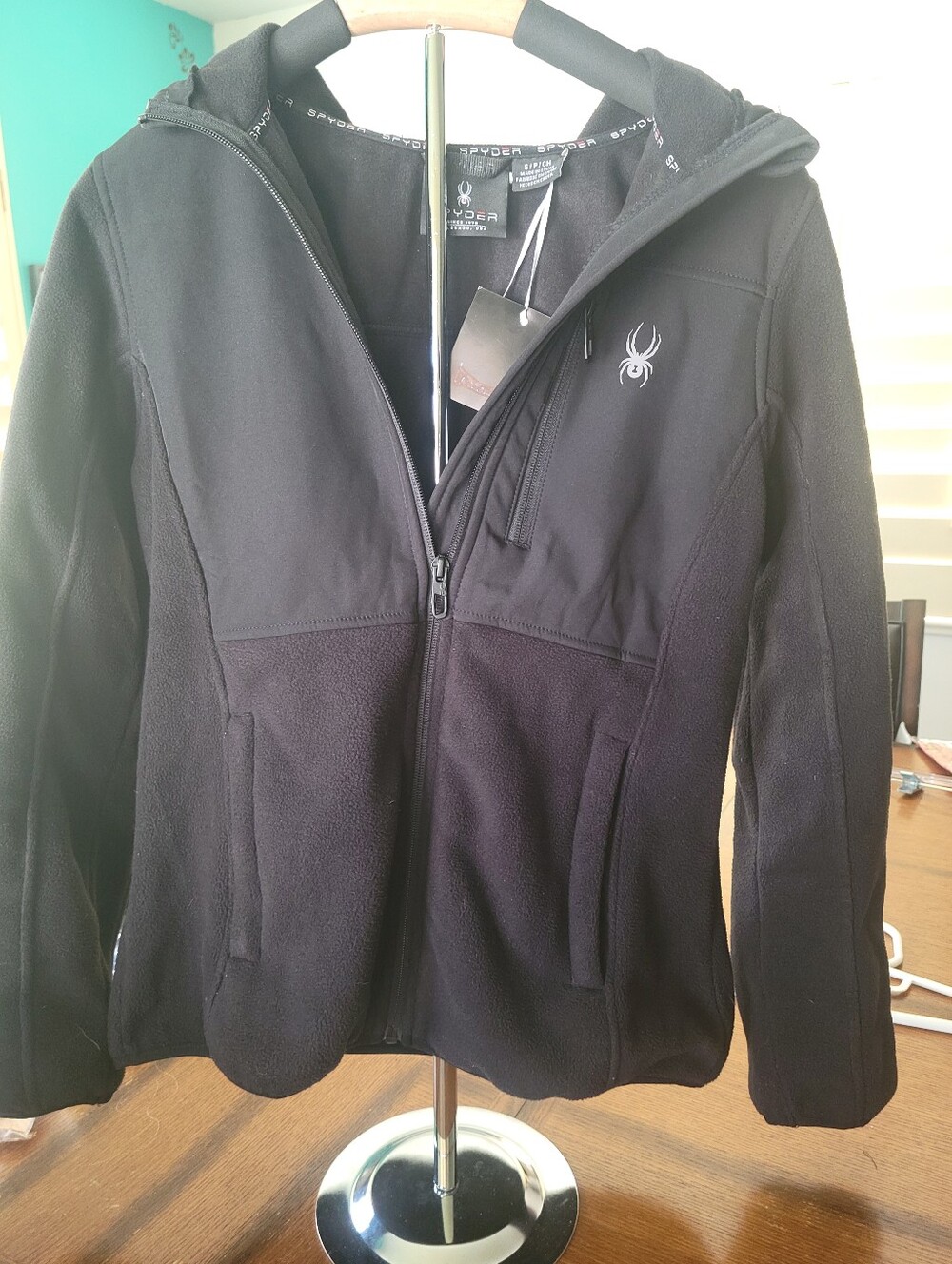 Spyder Black Hooded Teddy Fleece Jacket for Women